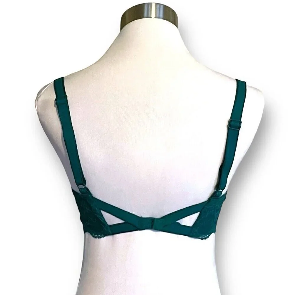 Freya 30DDD Fancies Plunge Bra Green Stretch Lace Semi Sheer Underwire AA1011